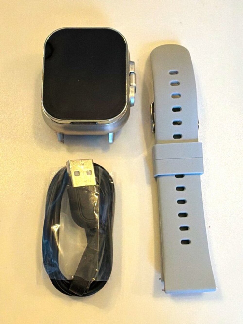 Men's Smart Watch Silver Metal Case Gray Silicone Band Touchscreen iOS